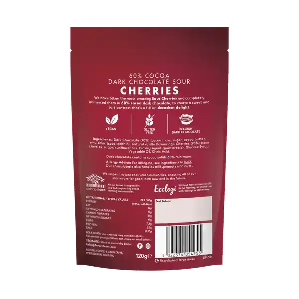 Forest Feast Belgian Dark Chocolate Sour Cherries 120g (6) — additional view