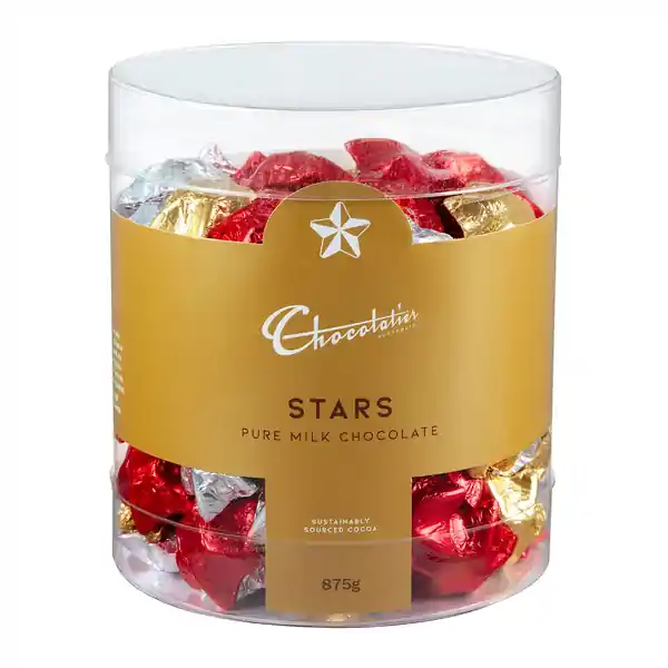 Chocolatier Foiled Stars Tub 875g (1)