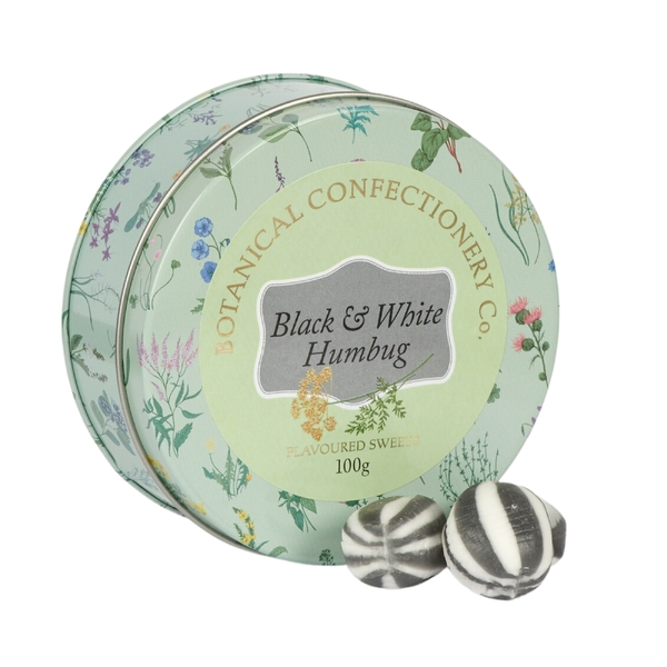 Botanical Confectionery Co Tin - Black & White Humbug 100g