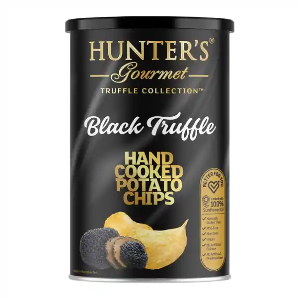 Hunter's Gourmet Hand Cooked Potato Chips Truffle Collection - Black Truffle Canister 150g (12)