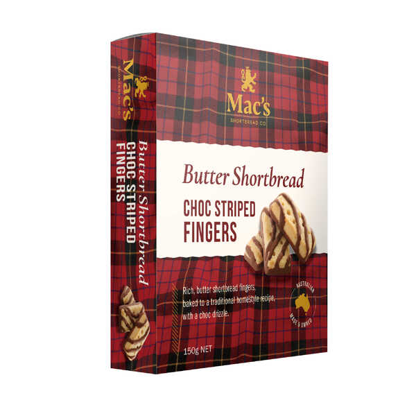 Mac's Butter Shortbread Choc Striped Fingers 150g