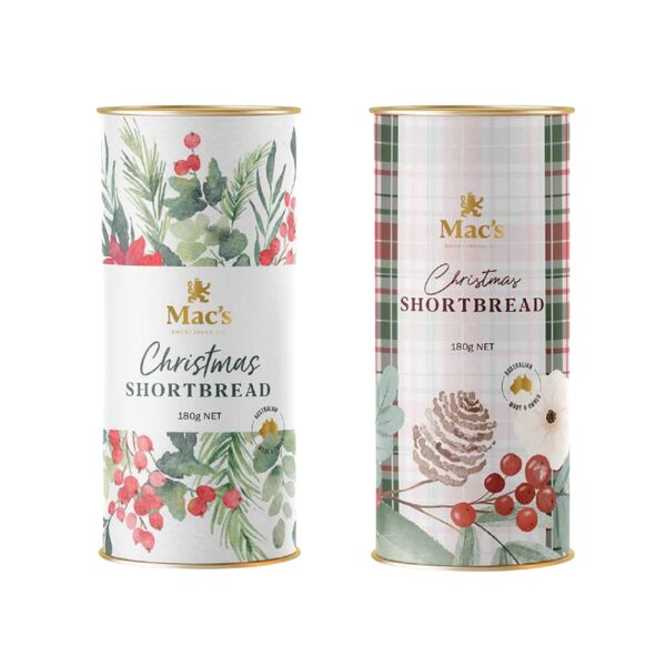 Mac's Shortbread Co Botanical Christmas Shortbread Tube 180g (Assorted)