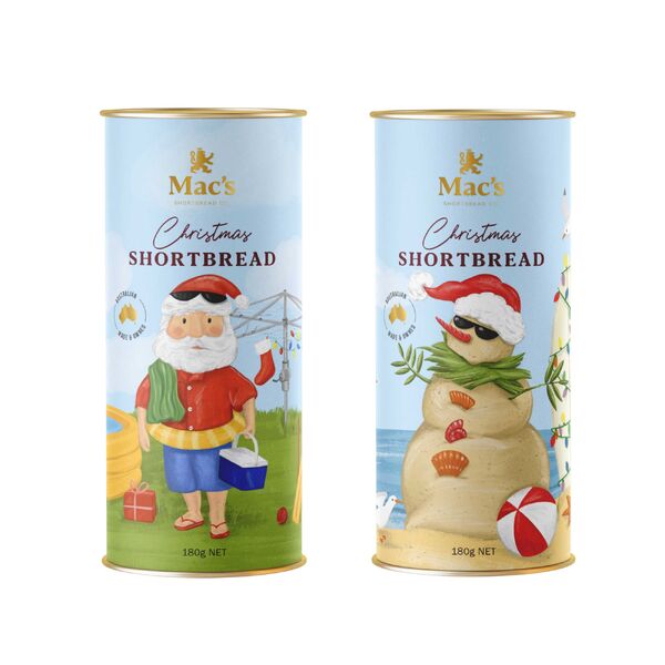Mac's Aussie Christmas Shortbread Tubes 180g (Assorted)