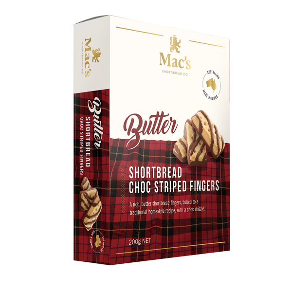 Mac's Butter Shortbread Choc Striped Fingers 200g