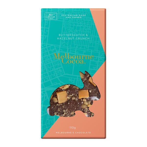 Melbourne Cocoa Flat Pack Butterscotch & Hazelnut Crunch Easter Egg Bar