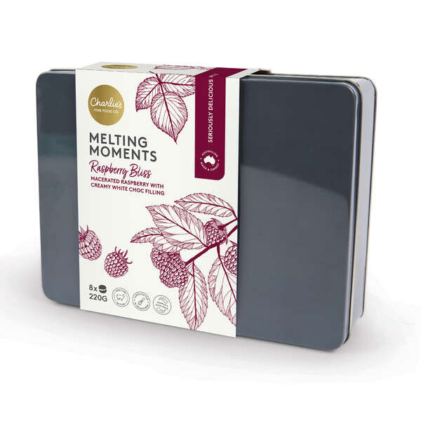 Charlie's Melting Moments Tin (Rasperry White Choc) 220g
