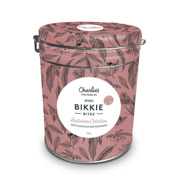 Charlie's Aussie Bikkie Bites Tin - White Choc Macadamia 150g