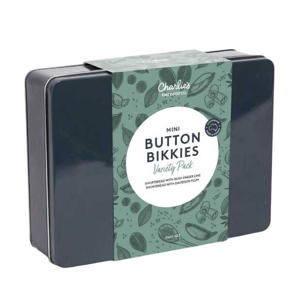Charlie's Tin Mini Button Bikkie Bites - Australian Collection (Finger Lime & Davidson Plum)