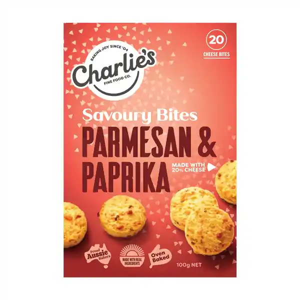 Charlie's Savoury Bites - Parmesan & Paprika 100g (12)