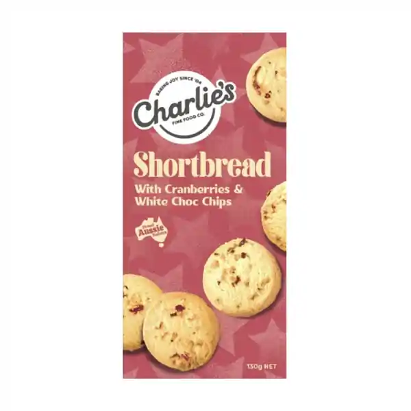 Charlie's FF Xmas Shortbread Box - White Choc Cranberry 140g (12)