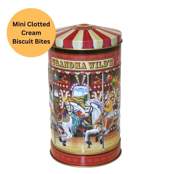 Grandma Wild's Embossed Nostalgic Carousel Musical Tin with Mini Clotted Biscuit Bites 150g