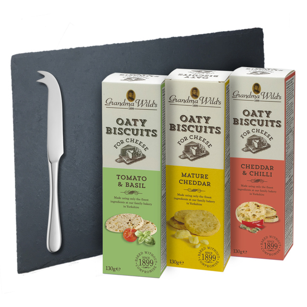 Grandma Wilds Savory Biscuits for Cheese with Slate Cheese Board & Knife Gift Pack 390g (6)