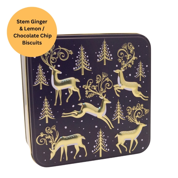 Grandma Wild's Embossed Golden Stags with Christmas Tree Tin with Biscuits (160g)