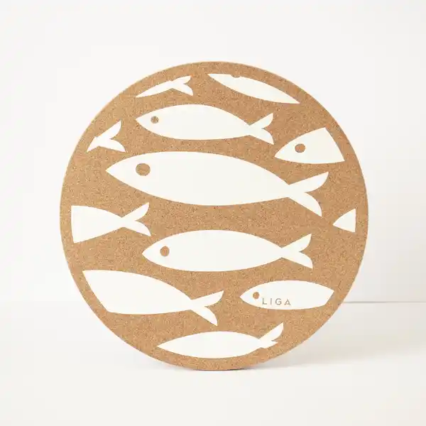 LL Cork Placemat Fish - White  (6)