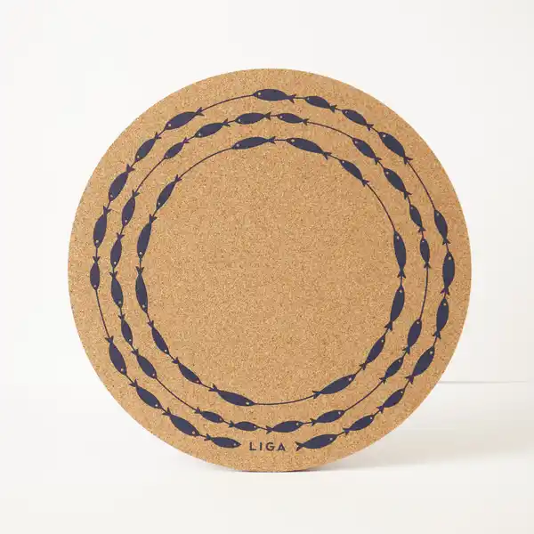 LL Cork Placemat Fish on a Line - Navy  (6)
