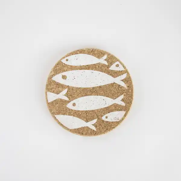 LL Cork Coaster Fish - White  (6)