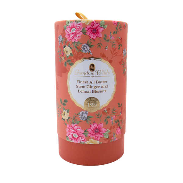 Grandma Wild's - Victorian Floral Buttery Stem Ginger & Lemon Biscuit Tube 150g (12)