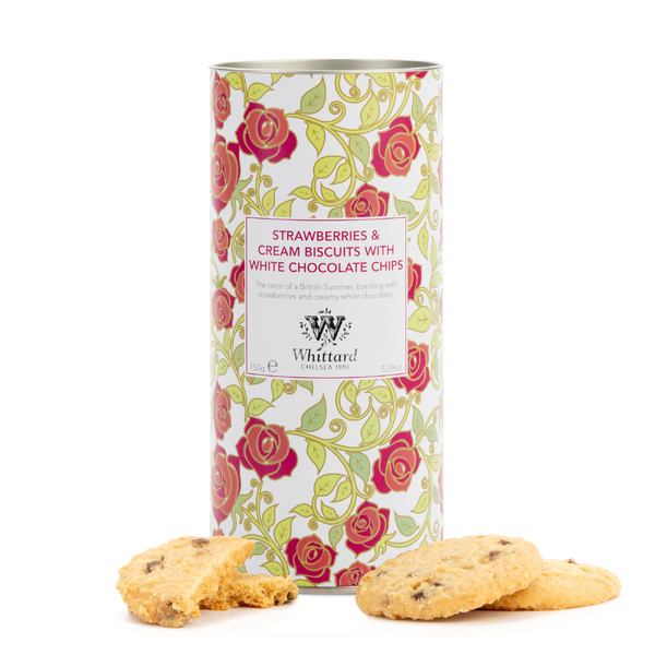 Whittard TD Biscuits - Strawberry & Cream Biscuits with White Chocolate Chips Tube 150g (12)