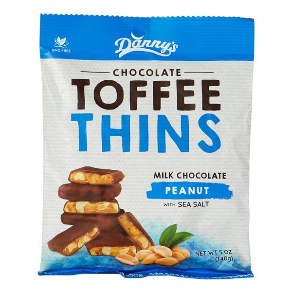 Danny's Toffee Thins - Choc coated Peanut & Sea Salt 140g (12)