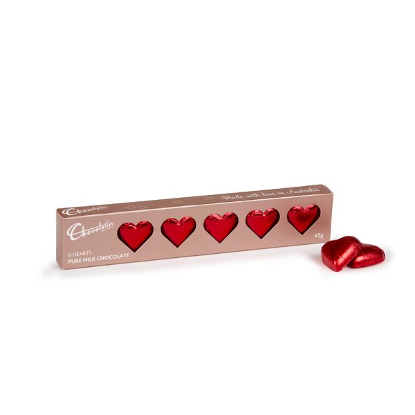 Chocolatier 6 Pack Hearts Red 45g (12)