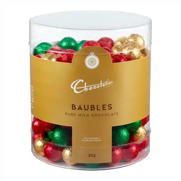 Chocolatier Foiled Baubles Tub 1000g (1)