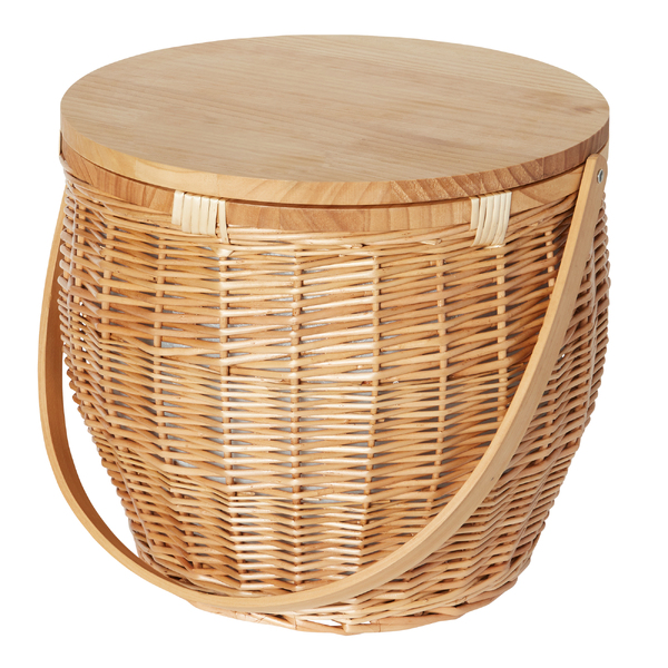 TGP Insulated Wicker Basket with Cheeseboard Lid & wooden Handle with Shipper included - Large Round 