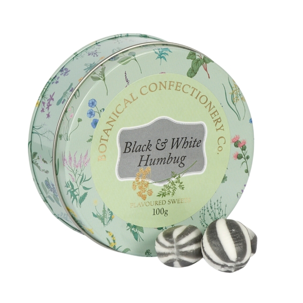 Botanical Confectionery Co Tin - Black & White Humbug 100g 