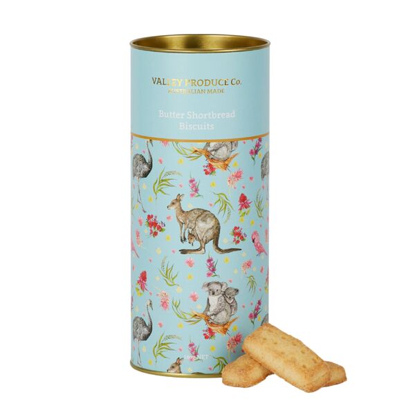 Valley Produce Company Pure Butter Shortbread Embossed Tube - Australian Animals (Blue) 180g 