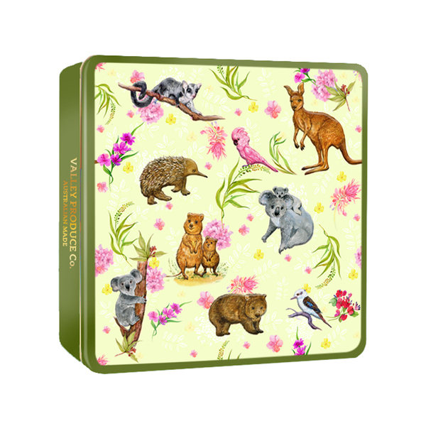 Valley Produce Company Pure Butter Shortbread Embossed Tin - Australian Animals (Yellow) 180g (12)