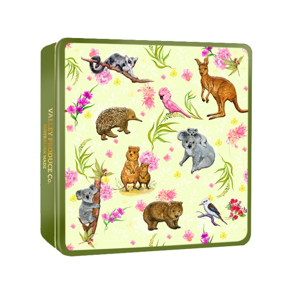 Valley Produce Company Pure Butter Shortbread Embossed Tin - Australian Animals (Yellow) 180g 