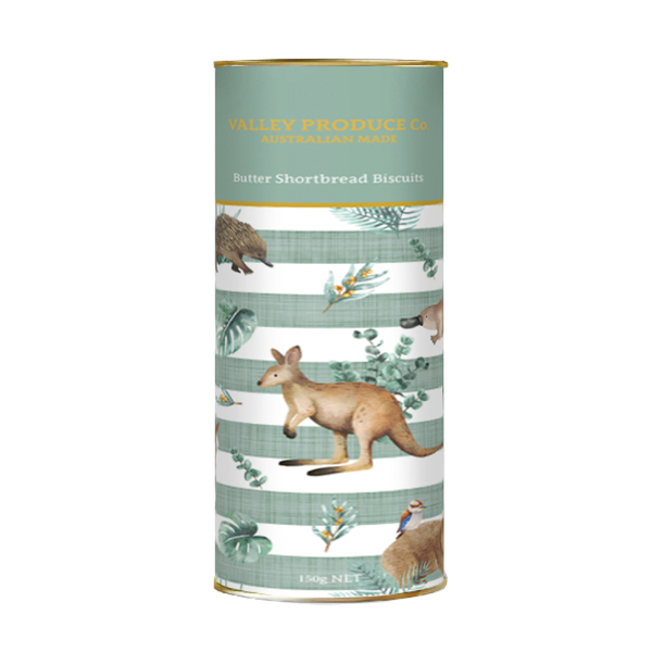 Valley Produce Company Pure Butter Shortbread Embossed Tube - Australian Animals (Green) 180g 