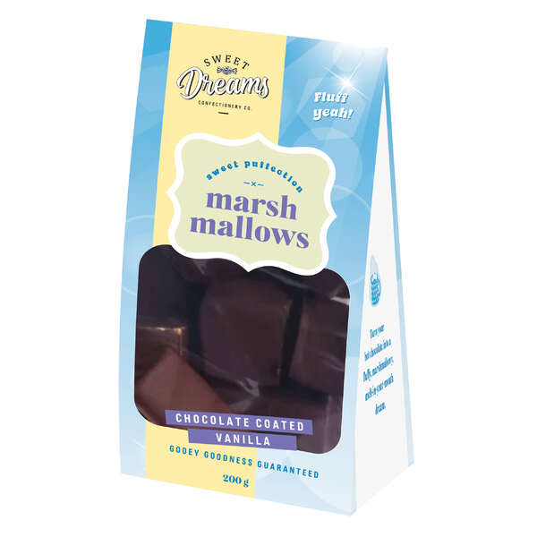 Sweet Dreams Confectionery Co. Marshmallow Pouch Chocolate Coated Vanilla 200g (10)