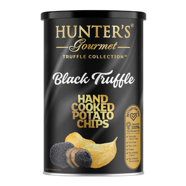 Hunter's Gourmet Hand Cooked Potato Chips Truffle Collection - Black Truffle Canister 150g (12)