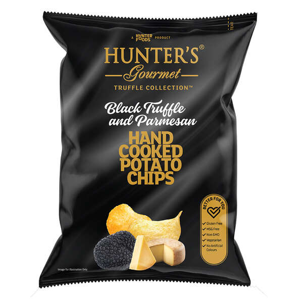 Hunter's Gourmet Hand Cooked Potato Chips Truffle Collection -  Black Truffle & Parmesan Bag 125g (12)