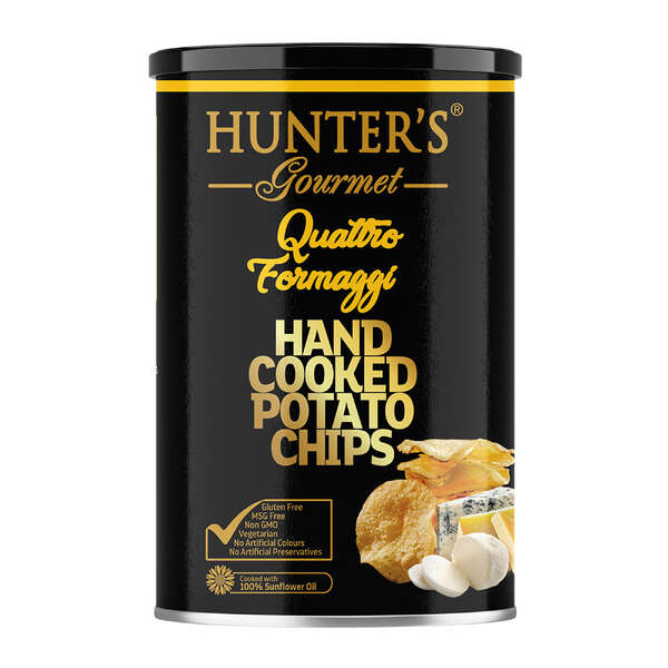 Hunter's Gourmet Hand Cooked Potato Chips Gold Collection - Quattro Formaggi Canister 150g (12)