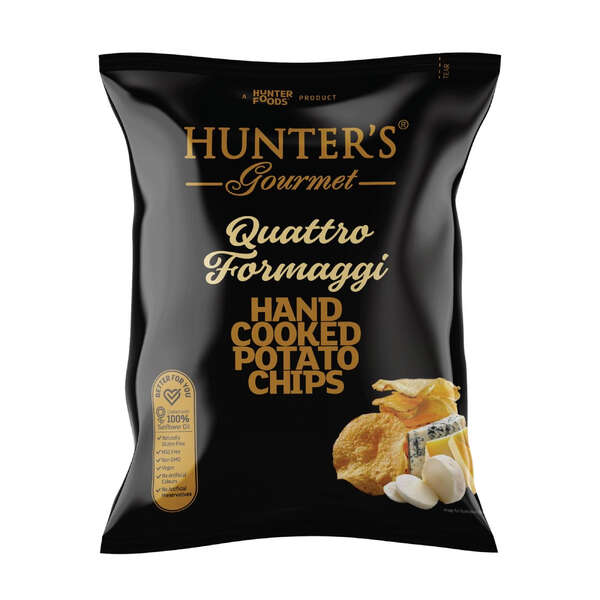 Hunter's Gourmet Hand Cooked Potato Chips Gold Collection - Quattro Formaggi Bag 125g (12)