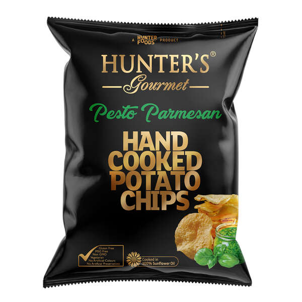 Hunter's Gourmet Hand Cooked Potato Chips Gold Collection - Pesto Parmesan Bag 125g (12)