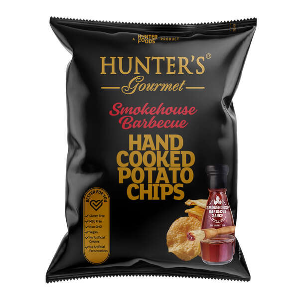 Hunter's Gourmet Hand Cooked Potato Chips Gold Collection -  Smokehouse Barbecue Bag 125g (12)