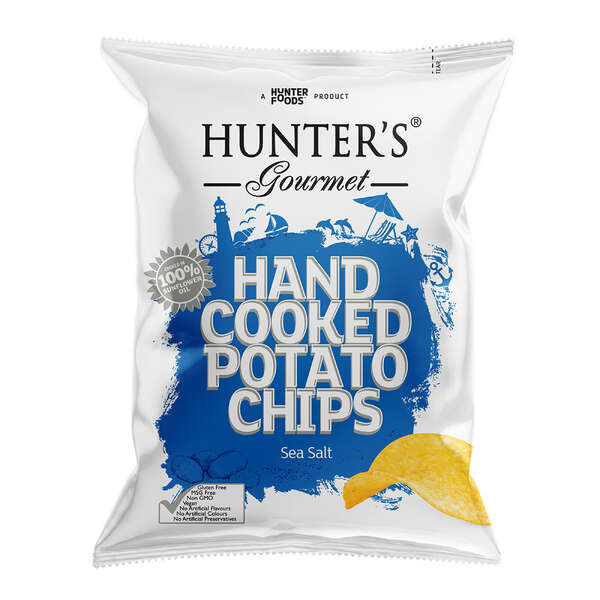 Hunter's Gourmet Hand Cooked Potato Chips Classic Range - Sea Salt 125g (12)