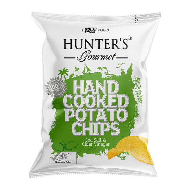 Hunter's Gourmet Hand Cooked Potato Chips Classic Range - Sea Salt & Cider Vinegar 125g (12)