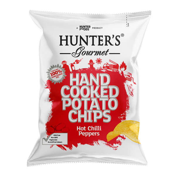 Hunter's Gourmet Hand Cooked Potato Chips Classic Range - Hot Chilli Peppers 125g (12)