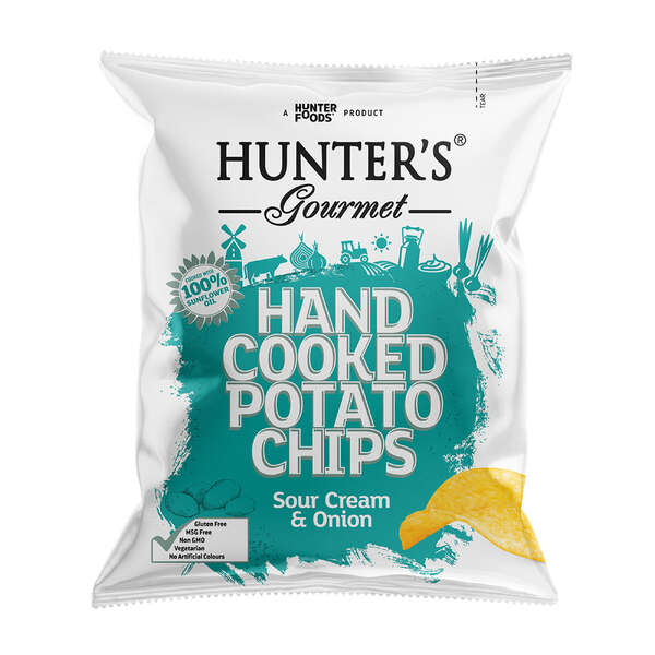 Hunter's Gourmet Hand Cooked Potato Chips Classic Range - Sour Cream and Onion 125g (12)
