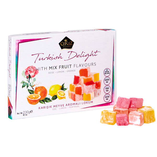 Cerez Turkish Delight White Box - Rose, Orange, Lemon Flavours 230g (10)