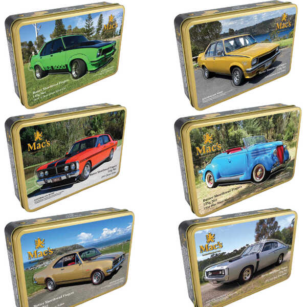 Mac's Butter Shortbread Selection Embossed Gift Tins Classic Cars (Assorted) 125g