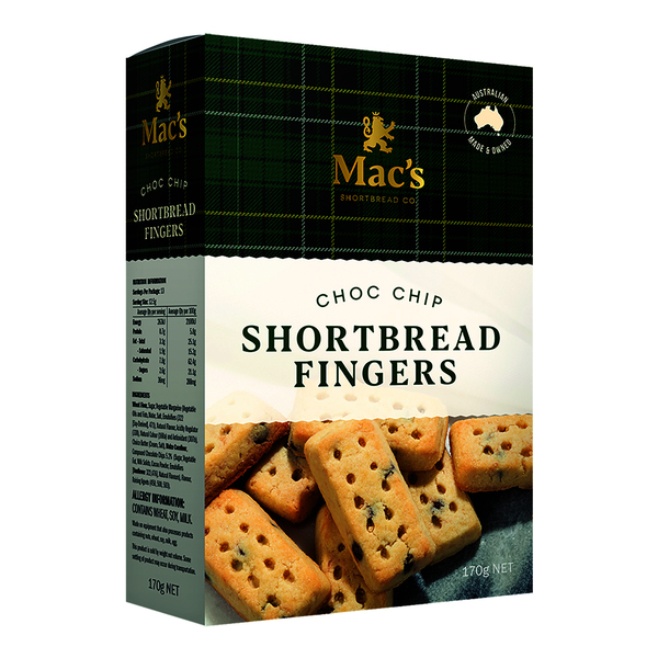 Mac's Choc Chip Shortbread Fingers 170g