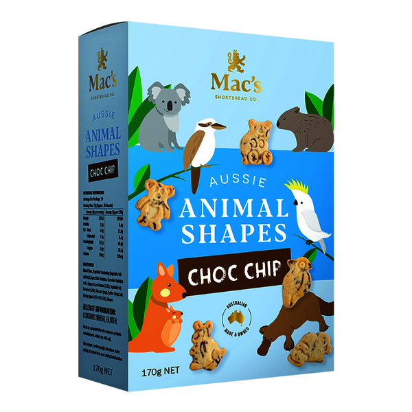 Mac's Aussie Animal Shapes Choc Chips 170g