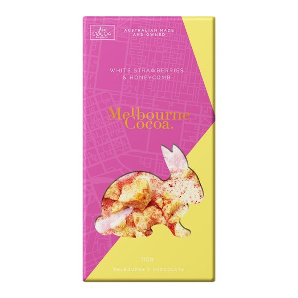 Melbourne Cocoa Flat Pack White Strawberries & Honeycomb Easter Egg Bar 100g