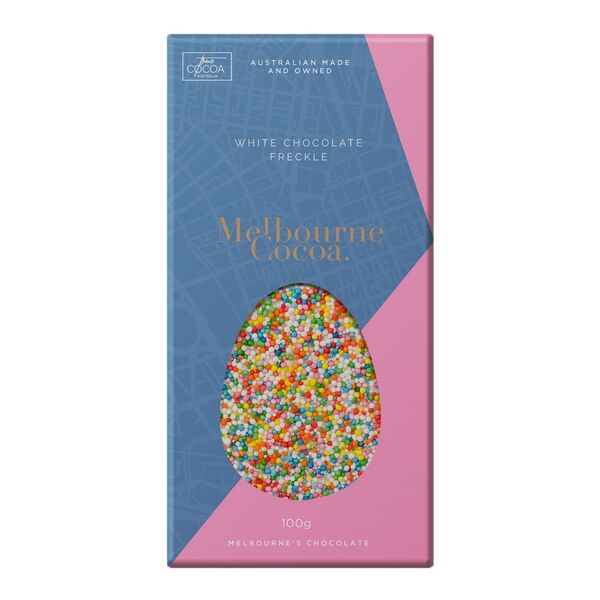Melbourne Cocoa Flat Pack White Chocolate Freckle Easter Egg Bar