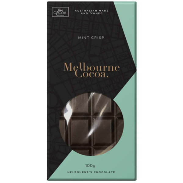 Melbourne Cocoa - Mint Crisp Chocolate Bar 100g