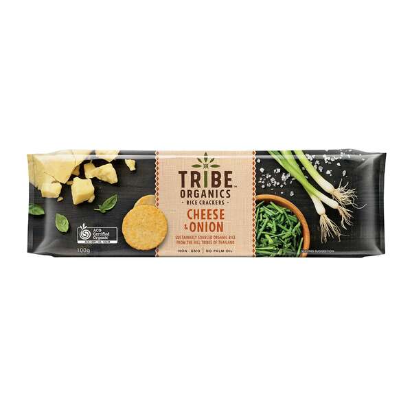 Tribe Organics Rice Crackers - Cheese & Onion 100g